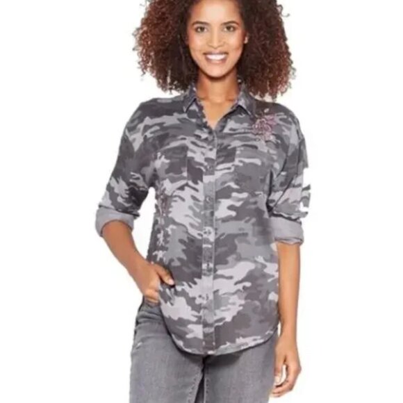 Knox Rose Camo Embroidered Top Size Large - Picture 1 of 6